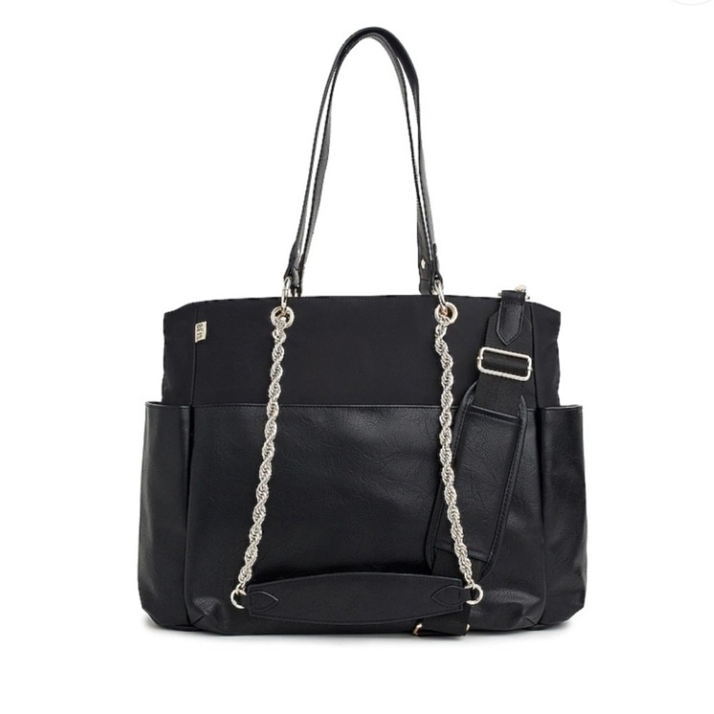 BEIS Black Diaper Bag Travel Tote Silver Chain Strap Large Multi Pocket
